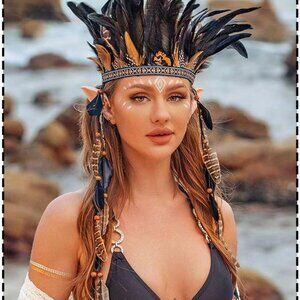 Boho Feather Headband Native American Costume Hair Accessories for Women